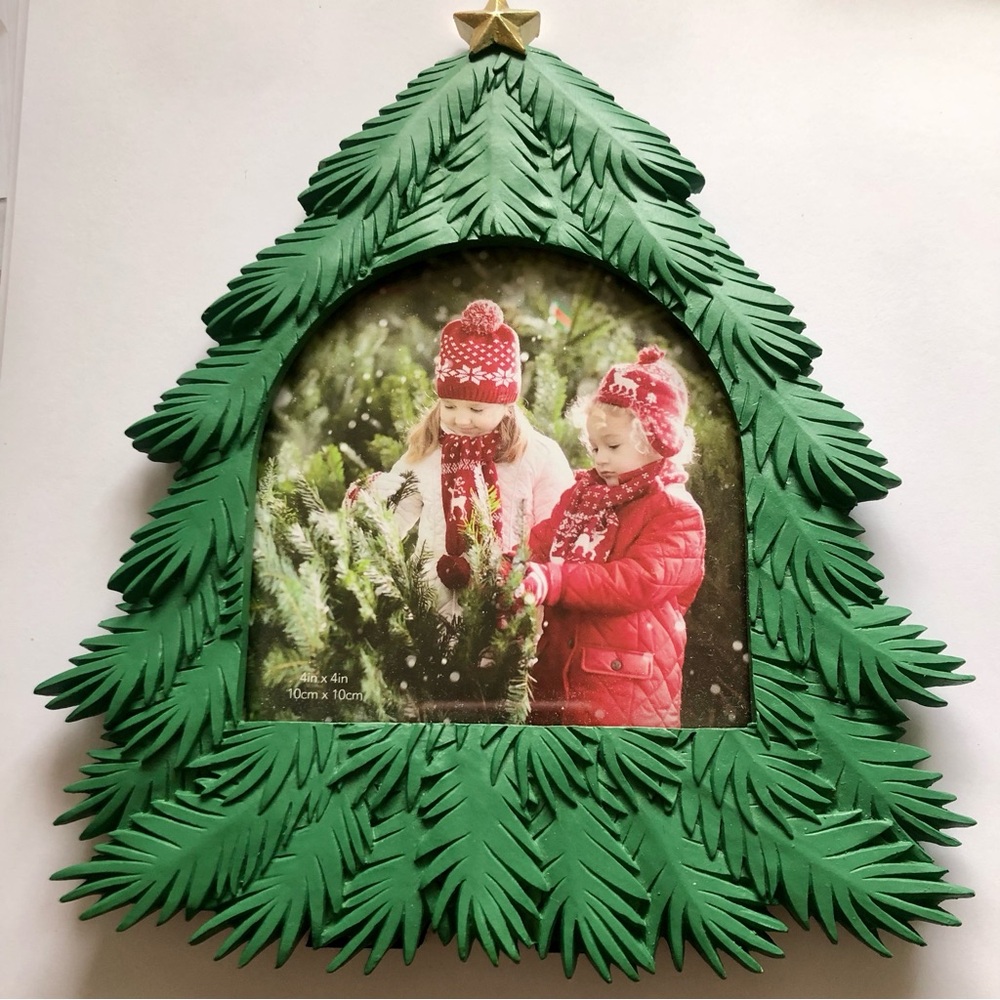 Christmas Tree Picture Frame Resin Isaac Jacobs 4x4 inch  photo Green gold star - Picture 8 of 8